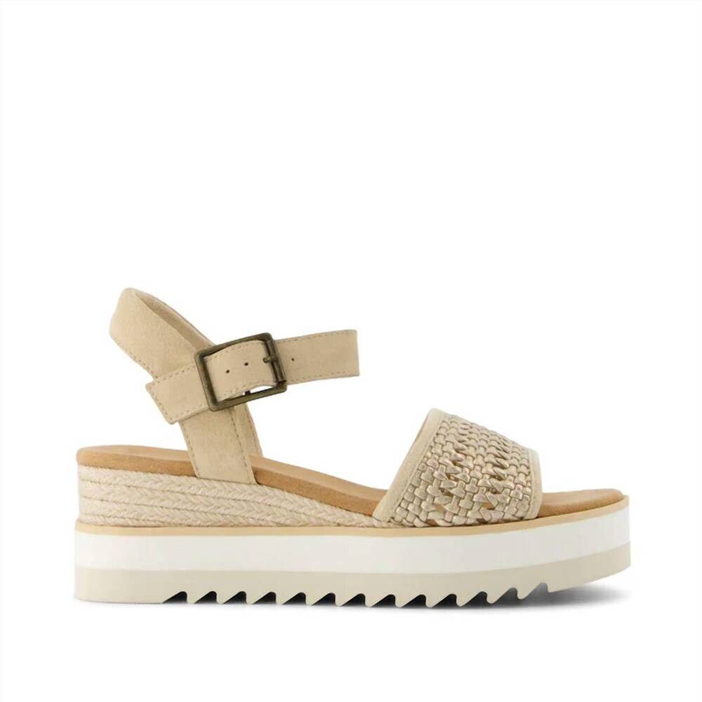 NEW TOMS women's diana wedge sandal in champagne metallic basket weave